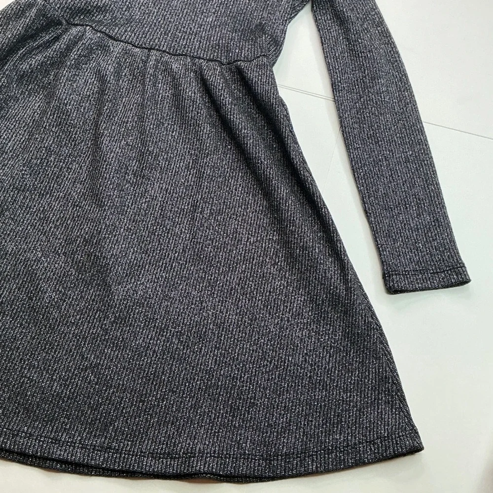 Rare Editions Silver Metallic Cowl Neck Dress Kids Size 12 Shimmer Long Sleeve